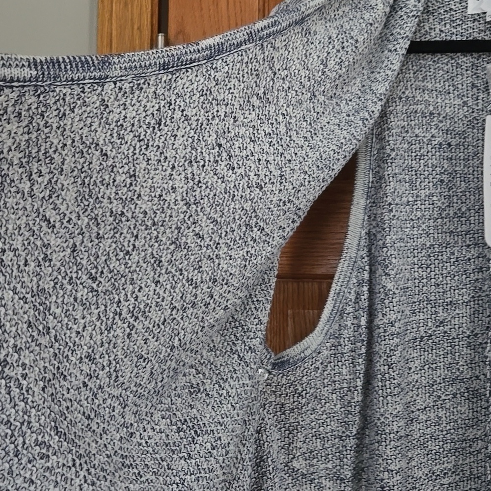NWT Olive + Oak Blue & White Marled Open Front Draped Vest Cardigan XS - Picture 4 of 10